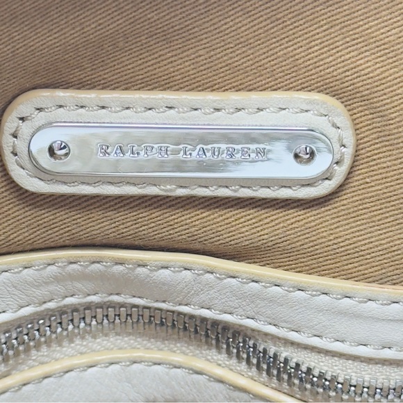 Large off white vintage ralph lauren leather bag with logo tassel - Picture 8 of 13